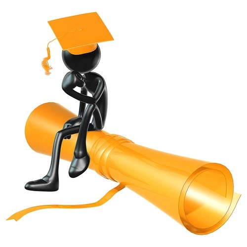 Logo of figure sitting on a graduation parchment