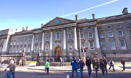 A sunny day outside Trinity at College Green