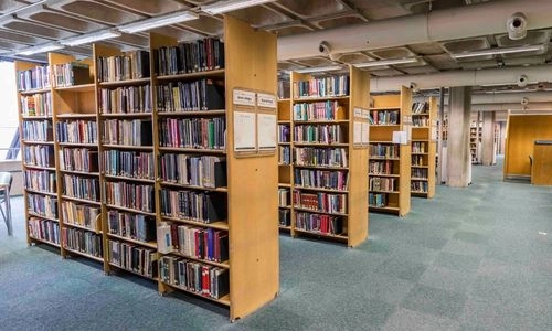 Bookshelf stacks in the Lecky Library.