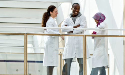 Trinity Medical students in conversation.