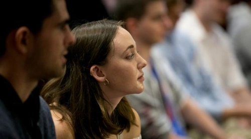 Dual BA students paying attention in a lecture.