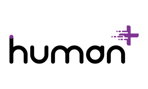Human plus logo, black text on white background