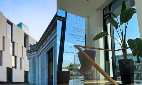 Long room hub building, internal and external view