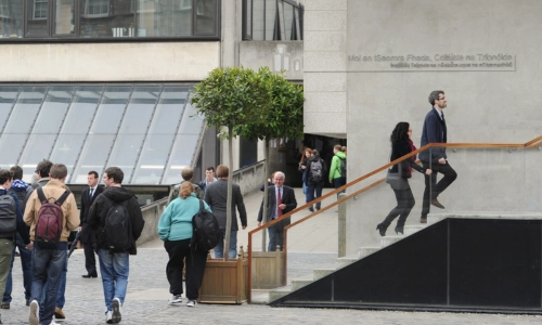 Crowds in front of Long Room Hub and Arts Buildings