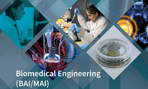 A collage of students studying and medical devices