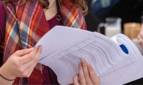 Woman leafs through conference programme