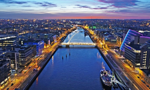 Aerial view of Dublin at night