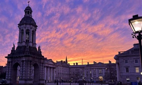 view of the Trinity campus at night