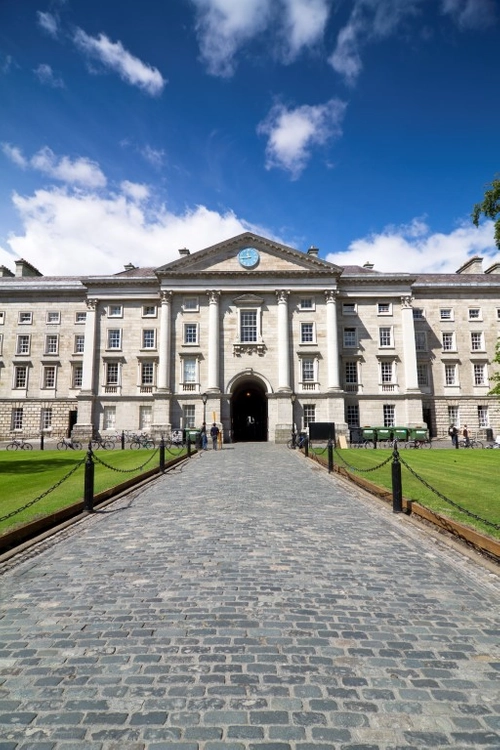 view of front gate of Trinity College from Front Square