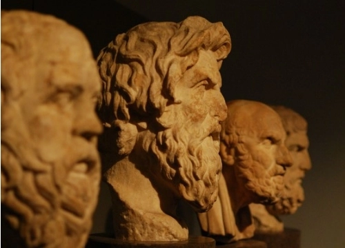 Philosopher statues.