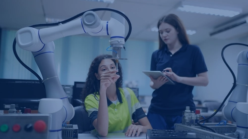 Two woman testing a new medical device technology