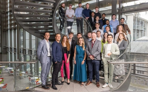 Tangent team in the business school foyer