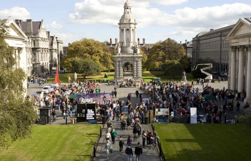Campanile at Trinity College Dublin on a freshers open day