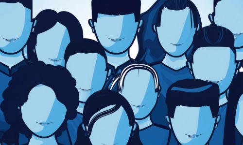 silhouette of people in blue