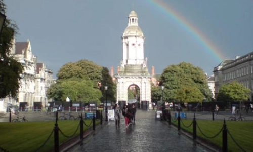 Trinity college with rainbow