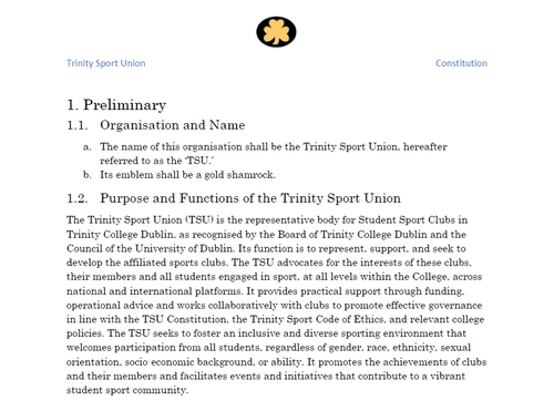 Trinity Sports Union Constitution