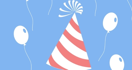 Illustration of a birthday hat, blue, white and red