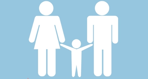 Illustration of family, white and blue