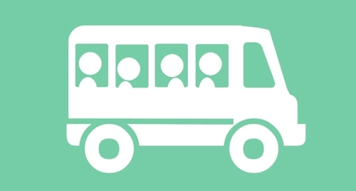 Illustration of School Bus, green and white