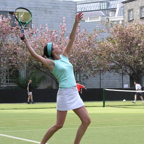 A tennis player on the tennis court at Sport TCD