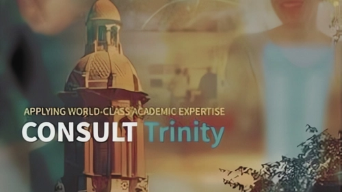 Trinity College Dublin with images of people in the background