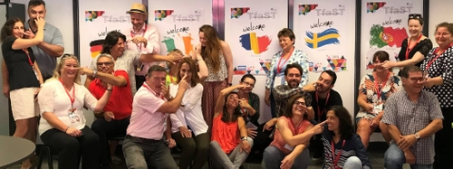 Teachers with European flags