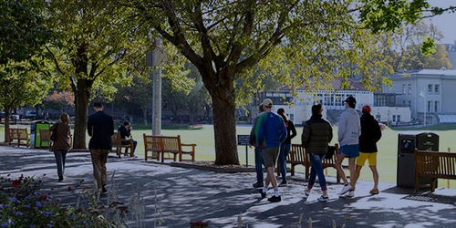 Students walking beside the Cricket Grounds at TCD