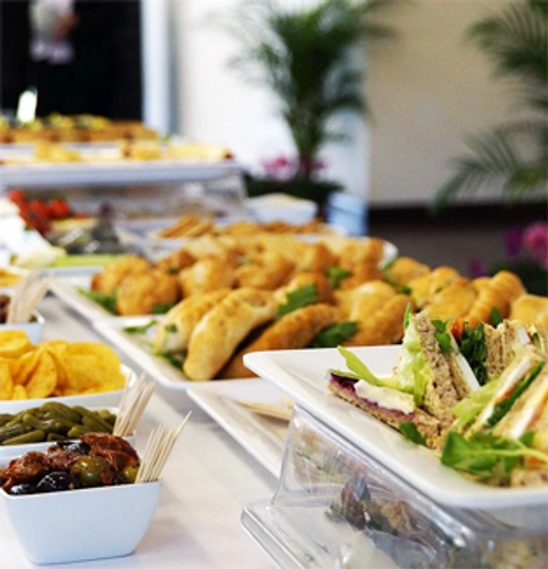 buffet table of food