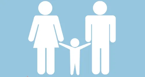 Illustration of family, white and blue