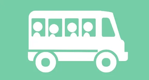 Illustration of School Bus, green and white