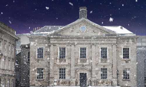 TCD campus with snow
