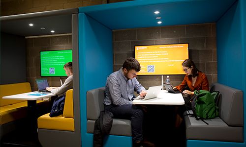 students in a study pod in the arts block