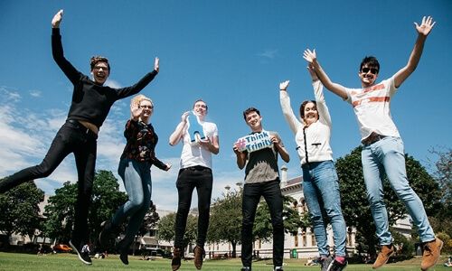 Friends jumping in the air