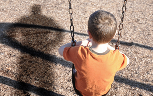 Child alone on a swing