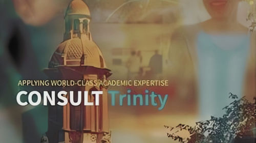 Trinity College Dublin with images of people in the background