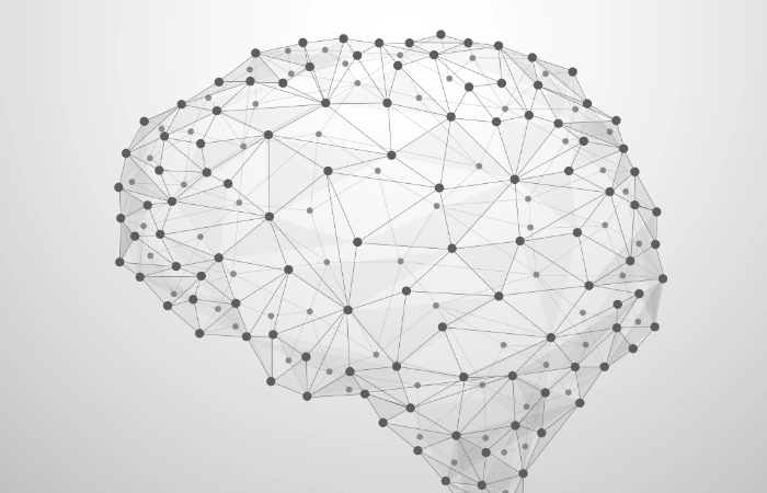 An image of the brain made up of a wireframe