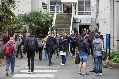 People walking to the Hamilton Building, Trinity College Dublin, during Trinity Open Day 2021