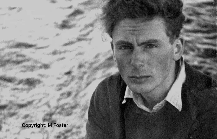 Gordon as a young man on the boat he built himself