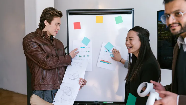 People sitting around a table and talking