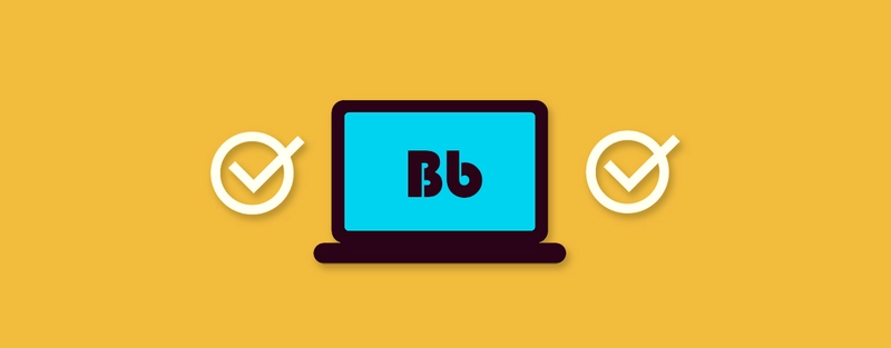 A cartoon graphic of a computer with the initials Bb for Blackboard on it and two ticks either side of it.