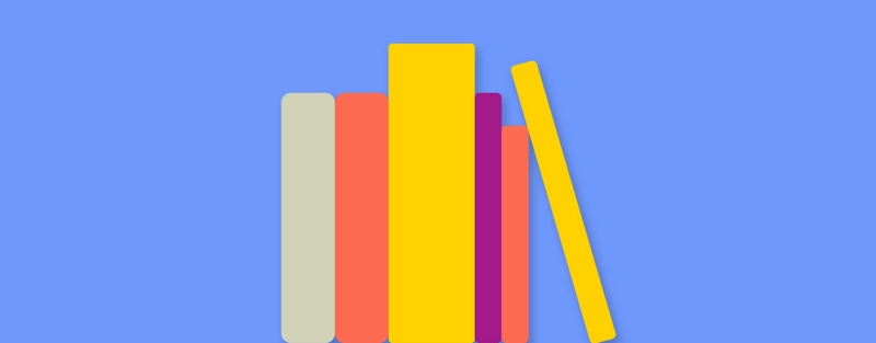 A cartoon graphic of some books stacked beside each other.