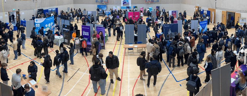 students at a careers fair at Trinity College Dublin