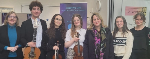 6 Music students + 3 instruments (1 guitar, 2 violins) with Assist. Prof. Evangelia Rigaki as part of CreativeLifeMISA performances