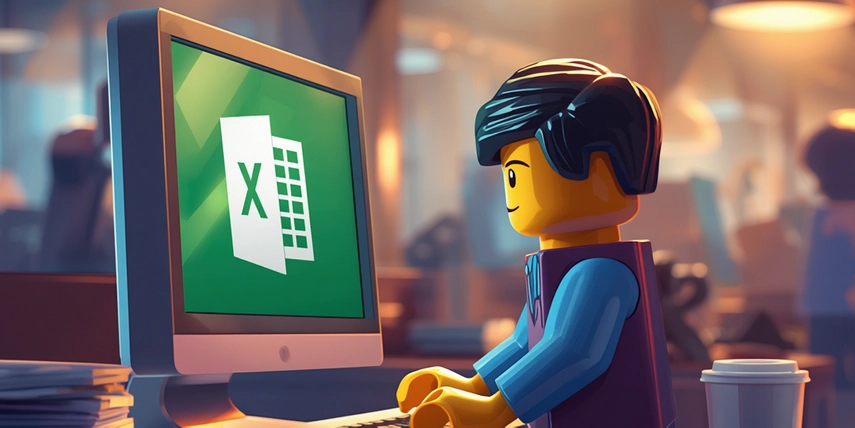 lego man sitting at computer desk with Excel on screen