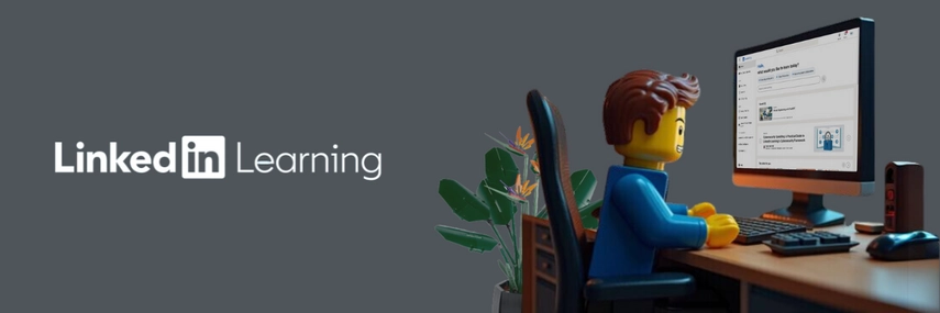 lego man sitting at computer and using LinkedIn Learning