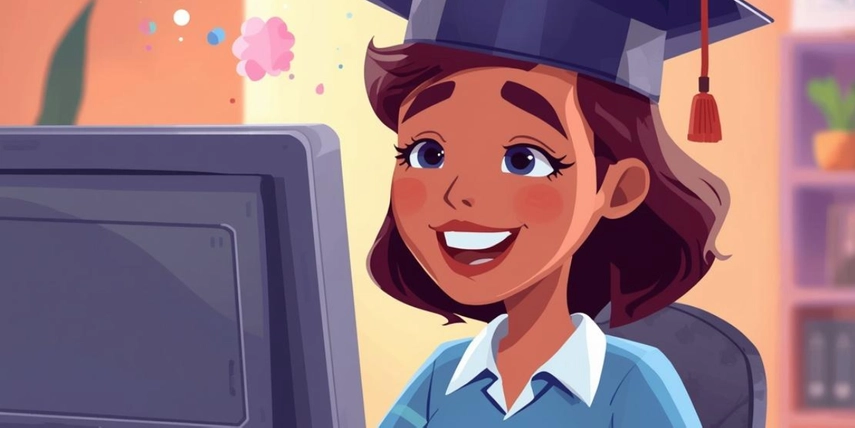graduate sitting by computer