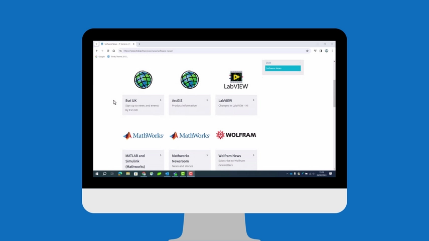 Image of computer screen with the Software news section of the IT Services website open.
