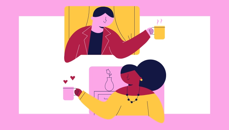 Abstract image of two people meeting over video call