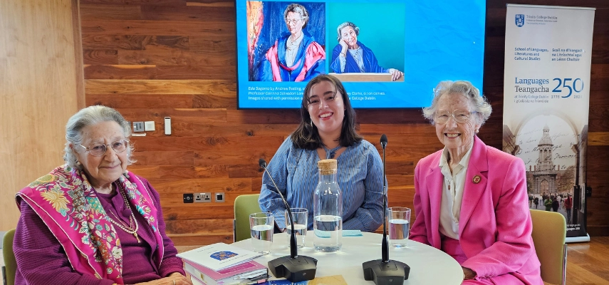 , Professors Emeritae Corinna Salvadori Lonergan and Eda Sagarra with final year student Amberlie Collins.