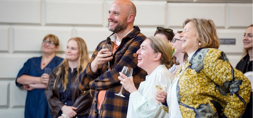 A group of alumni at the Languages Alumni Summer Social on 5 June 2026 in the Exam Hall, Trinity College Dublin.